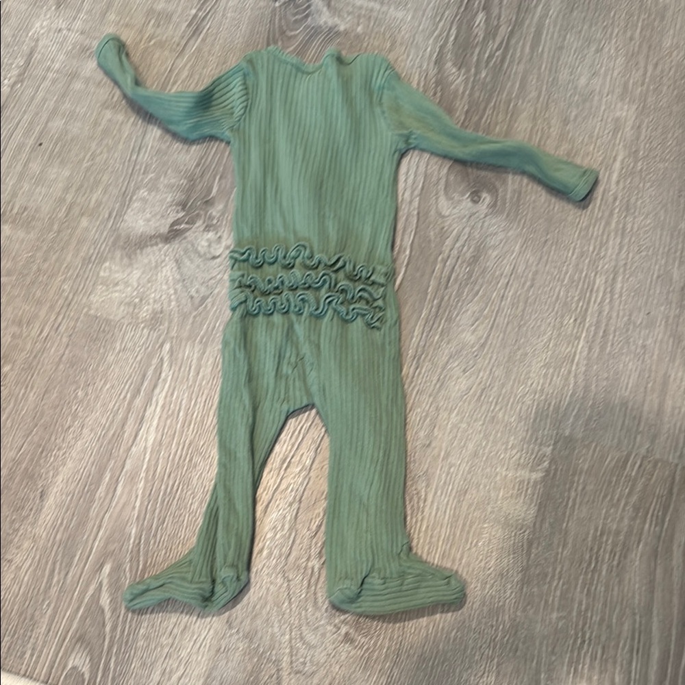 Green Ribbed Footed PJs - Picture 2 of 2